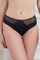 Kadın Siyah Mikro Kumaş Tüllü Slip - 2