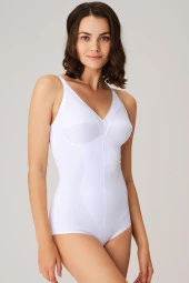 Kadın Beyaz Toparlayıcı Vücut İnceltici Dikişli Alttan Kancalı Sıkı Badi Korse - 1