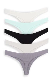 Kadın Karışık Renk 5'li Fitilli Tanga Bikini Külot - 1