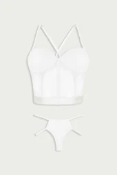 Kadın Ekru Renk Dantelli Sütyen Takım - 1