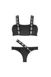 Kadın Antrasit Melanj Renk Yazı Detaylı Bralet Takım - 1
