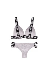 Kadın Gri Melanj Renk Yırtmaçlı Yazı Detaylı Bralet Takım - 1