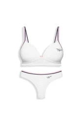 Kadın Karmelanj Renk Siyah Çizgili Sütyen Takım - 1