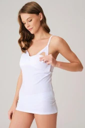 Kadın Beyaz Modal Pamuklu Lohusa Önden Açılan Süngerli Cup'Lu Emzirme Atleti - 4