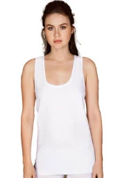 Kadın Beyaz Pamuklu Ribana Geniş Askılı Uzun Atlet - 1