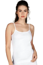 Kadın Beyaz Pamuklu Ribana İp Askılı Atlet - 1