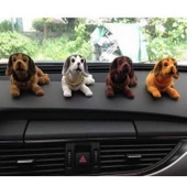 3 Adet Birlikte Set - Araç Torpido Üstü Kafa Sallayan Köpek Seti 14X7X7 cm Kahverengi Beyaz Turuncu - 6