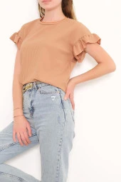 Kol Fırfırlı Kaşkorse Bluz Kahve thumbnail 1