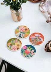 The Mia Butterfly Taş Bardak Altlığı Yuvarlak 4lü Set BRK0134 - 1