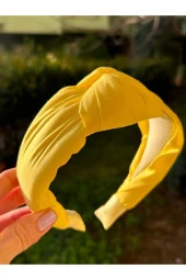 ByMerve Kumaş Düğümlü Yumuşak Sarı Kadın Günlük Çocuk Saç Aksesuarı Taç thumbnail 3