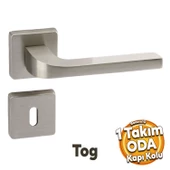 Tog Saten Oda Kapı Kolu Kare Rozetli Sürgülü ve Çelik Kapı Kulpu Uyumlu Sağa Sola Uygun Kapı Kolları thumbnail 1