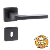 Tog Siyah Oda Kapı Kolu Kare Rozetli Sürgülü ve Çelik Kapı Kulpu Uyumlu Sağa Sola Uygun Kapı Kolları thumbnail 1