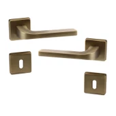 Tog Antik Sarı Oda Kapı Kolu Kare Rozetli Sürgülü ve Çelik Kapı Kulpu Uyumlu Sağ Sol Uygun Kolları thumbnail 4