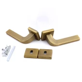 Tog Antik Sarı Oda Kapı Kolu Kare Rozetli Sürgülü ve Çelik Kapı Kulpu Uyumlu Sağ Sol Uygun Kolları thumbnail 6