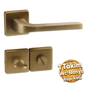 Tog Antik Sarı Wc Banyo Uyumlu Kapı Kolu Kare Rozetli Kapı Kulpu Sağa Sola Uygun Kapı Kolları thumbnail 1