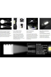 Single Sword Şarjlı Küçük Boy El Feneri - Kutulu ve Kemere Takma Aparatlı - 6