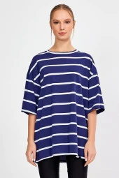 ÇİZGİLİ OVERSİZE T-SHİRT (E23-0046) - 2