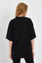 Çizgili Oversize T-shirt (e23-00105) - 4
