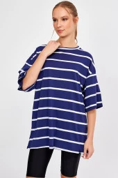 ÇİZGİLİ OVERSİZE T-SHİRT (E23-0046) - 5