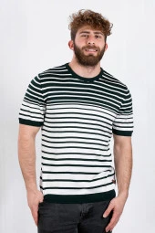 Çizgili Trıko T-shırt, Yeşil-beyaz (Ag504802) - 1