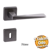 Vista Mat Füme Oda Kapı Kolu Kare Rozetli Sürgülü ve Çelik Kapı Kulpu Uyumlu Sağ Sol Uygun Kolları - 1
