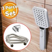 Lüks Duş Başlığı Set Banyo Fişkiyesi Seti Dikdörtgen Fiskiye Telefon Fonksiyonlu Başlık Metal Hortum thumbnail 1