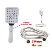 Lüks Duş Başlığı Set Banyo Fişkiyesi Seti Dikdörtgen Fiskiye Telefon Fonksiyonlu Başlık Metal Hortum thumbnail 2