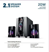 Mikado MD-95BT 2+1 20W Siyah Multimedya FM/BT/SD/USB Speaker Hoparlör - 1