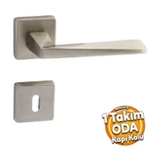 Vista Saten Oda Kapı Kolu Kare Rozetli Sürgülü ve Çelik Kapı Kulpu Uyumlu Sağ Sol Uygun Kolları thumbnail 1