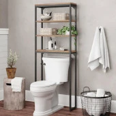Klozet Üstü Raf Ahşap Banyo Dolabı Metal Ayaklı Organizer - 1
