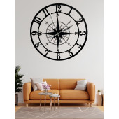 ALPHA METAL DESIGN Pusula Temalı Duvar Saati - 50X50 Cm Metal Duvar Saati - Siyah Duvar Saati AMD3110 - 1