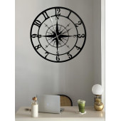 ALPHA METAL DESIGN Pusula Temalı Duvar Saati - 50X50 Cm Metal Duvar Saati - Siyah Duvar Saati AMD3110 - 3