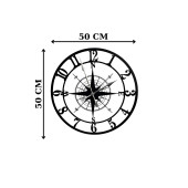 ALPHA METAL DESIGN Pusula Temalı Duvar Saati - 50X50 Cm Metal Duvar Saati - Siyah Duvar Saati AMD3110 - 5