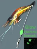 Eagenset Fosforlu Glow İğneli, Boncuklu Silikon Karides Yapay Yem Kırmızı - 1