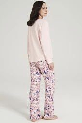 Kadın Klasik Çicek Desenli Yakası Düğmeli Uzun Kol Pijama Takımı - 5