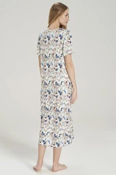 Kadın Klasik Çicek Desenli Yarım Kol Kare Yakalı Gecelik Elbise - 1