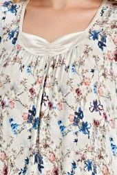 Kadın Klasik Çicek Desenli Yarım Kol Kare Yakalı Gecelik Elbise - 3