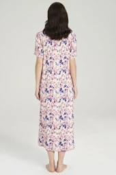 Kadın Klasik Çicek Desenli Yarım Kol Kare Yakalı Gecelik Elbise - 5