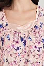 Kadın Klasik Çicek Desenli Yarım Kol Kare Yakalı Gecelik Elbise - 7