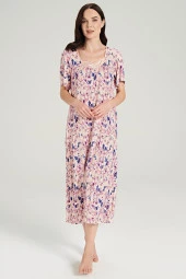 Kadın Klasik Çicek Desenli Yarım Kol Kare Yakalı Gecelik Elbise - 8