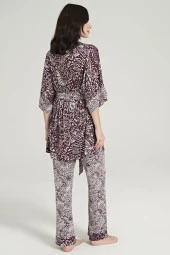 Kadın Etnik Desen İp Askılı Önden Düğmeli 3'lü Pijama Takımı - 5