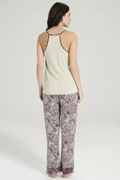 Kadın Etnik Desen İp Askılı Önden Düğmeli 3'lü Pijama Takımı - 1