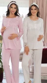 MECİT 5111 HAMİLE LOHUSA DANTEL KOLLU PİJAMA TAKIMI - 4