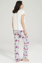 Kadın Büyüj Beden Çicek Desenli V Yaka Pijama Takımı - 5