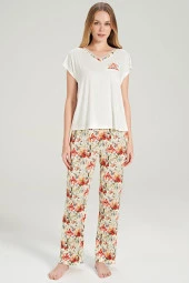 Kadın Büyüj Beden Çicek Desenli V Yaka Pijama Takımı - 6