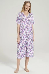 Kadın Yaprak Desenli Önden Düğmeli Yarım Kol Gecelik Elbise - 2