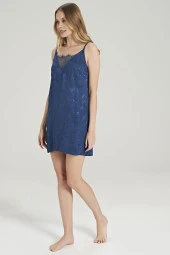 Kadın Jakar Kumaş Şal Desenli İp Askılı Gecelik - 4