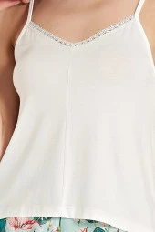 Kadın Pamuklu 3'lü Yaprak Desenli Pijama Takımı - 4