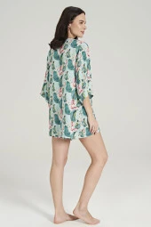 Kadın Pamuklu 3'lü Yaprak Desenli Pijama Takımı - 6