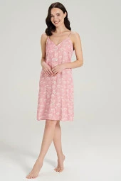 Kadın Pamuklu Önden Düğmeli İp Askılı Gecelik Elbise - 3